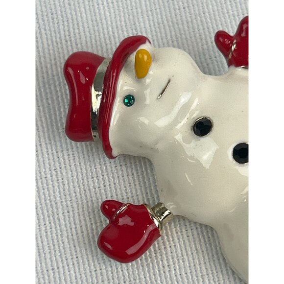 Vintage Snowman Brooch Pin Holiday Christmas White Red Goldtone - Picture 2 of 6